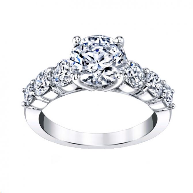 Diamond Shared Prong 6 Stone Ring Setting in White Gold