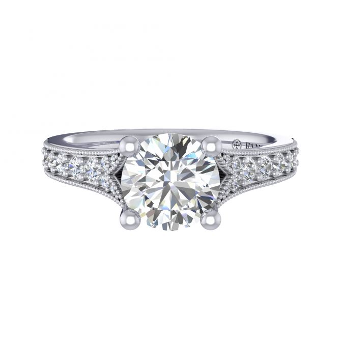 14K White Gold Diamond Milgrain Channel Set Split Ring Setting