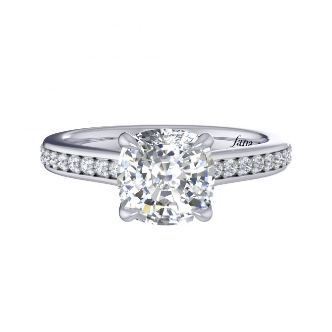 14K White Gold Diamond Channel Set Ring Setting with Diamond Detailing