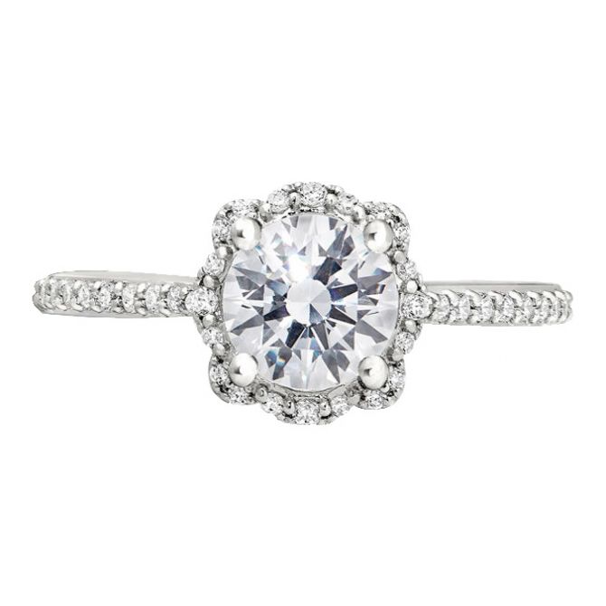 Peter Storm Ring Setting with Scalloped Diamond Halo & Tapered Shank in White Gold