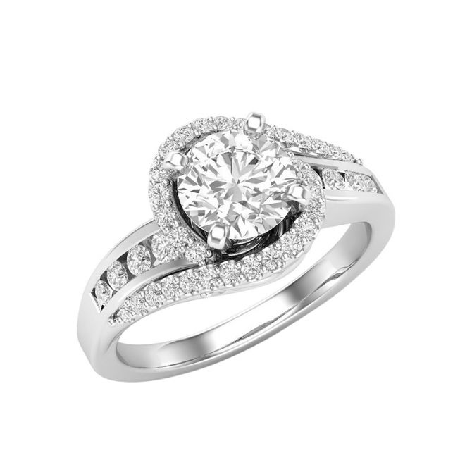 Diamond Halo Swirl Ring Setting with Channel Set Shank in White Gold