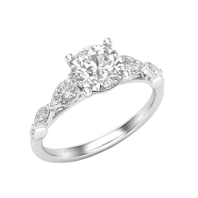 Marquise, Round & Pear Shaped Diamond Ring Setting in White Gold