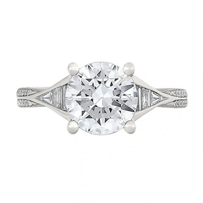 Peter Storm Diamond Baguette Petite Tapered Engagement Ring Setting in White Gold