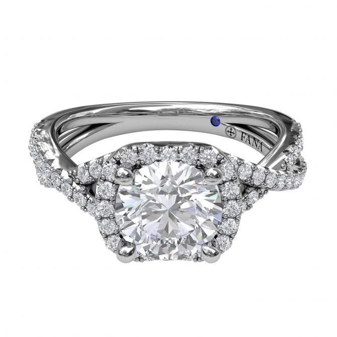 Diamond Halo Ring Setting with Criss Cross Shank in White Gold