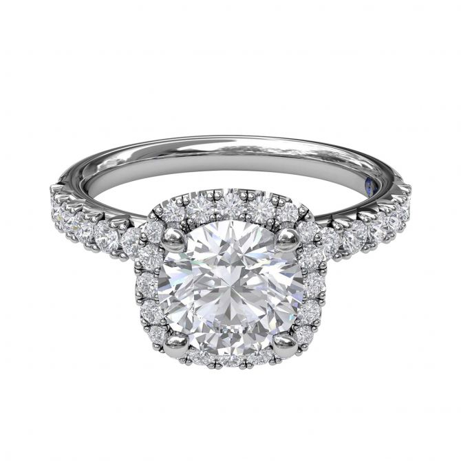 Diamond Cushion Halo Ring Setting with French Pave Shank in White Gold