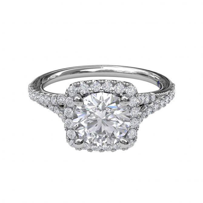 Diamond Cushion Halo Ring Setting with Split Diamond Shank in White Gold