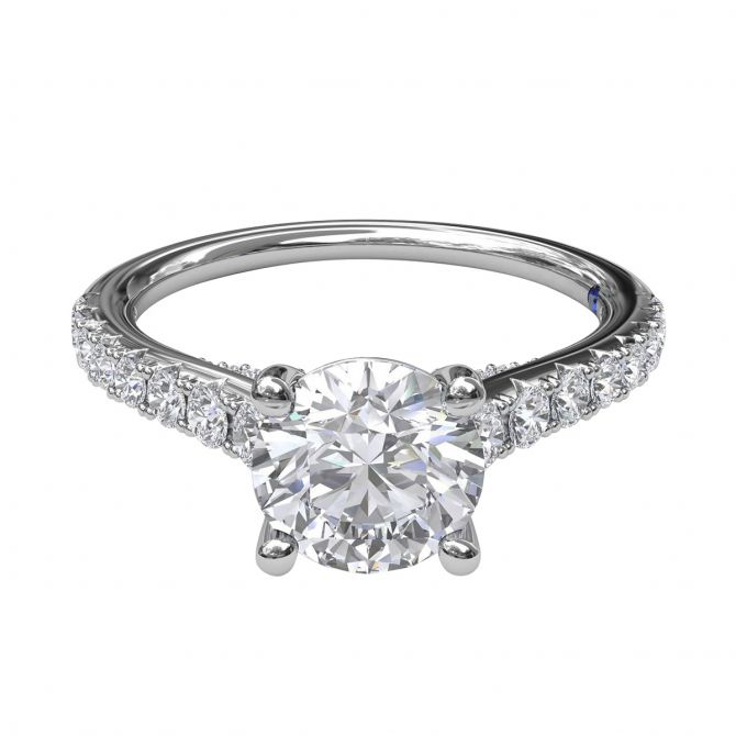 Diamond French Pave Ring Setting with Diamond Gallery in White Gold, .47 cttw