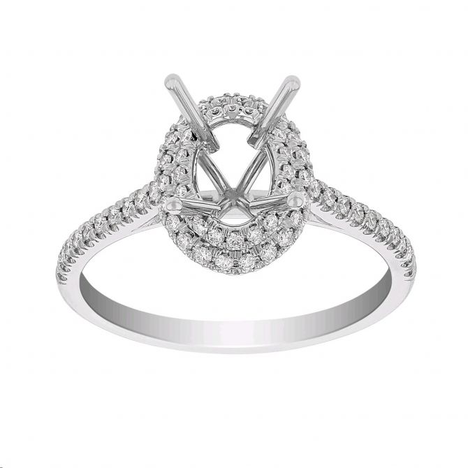 Diamond Double Halo Ring Setting with Diamond Cathedral Shank in White Gold