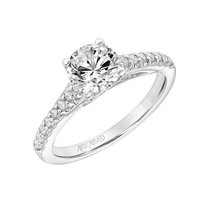 ArtCarved Diamond Side Stone Tapered Engagement Ring Setting in White Gold