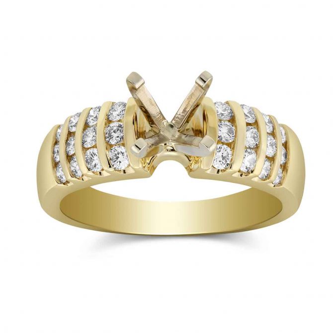 Yellow Gold Vertical Channel Set Round Diamond Ring Setting