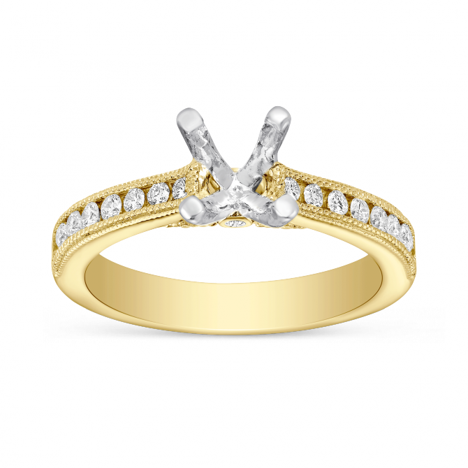 Yellow Gold Channel Set Diamond Setting With Milgrain Edge