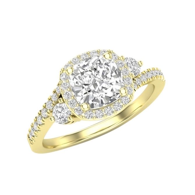 Diamond Halo Ring Setting with Bypass Shank in Yellow Gold