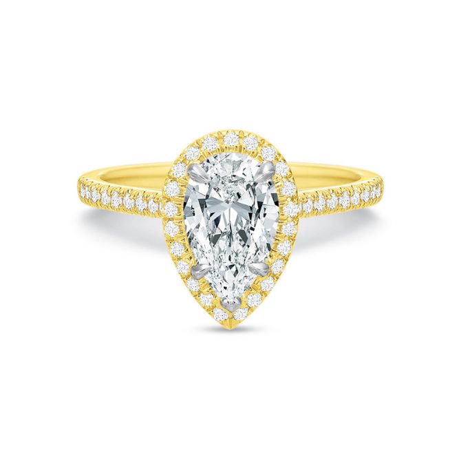 18K Yellow Gold Diamond Pear Shaped Halo Ring Setting with Diamond Shank