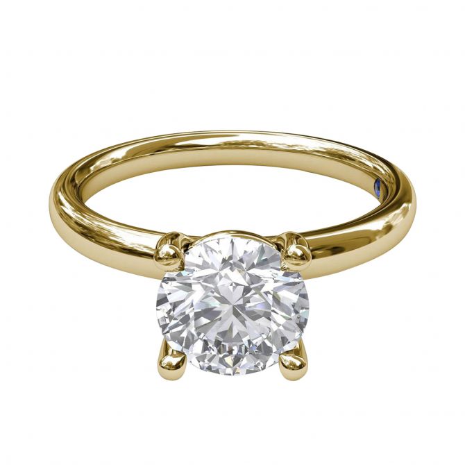 Yellow Gold Solitaire 4 Prong Cathedral Ring Setting with Diamond Gallery, 1.25 ct Head