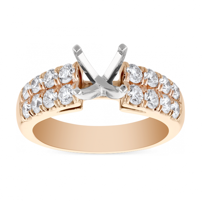 Rose Gold Diamond Fine Milgrain Ring Setting for Round Center Diamond