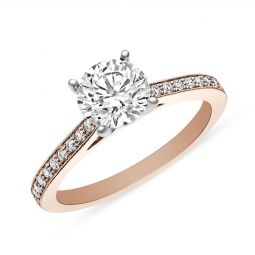 Rose Gold Diamond Fine Milgrain Ring Setting for Round Center Diamond