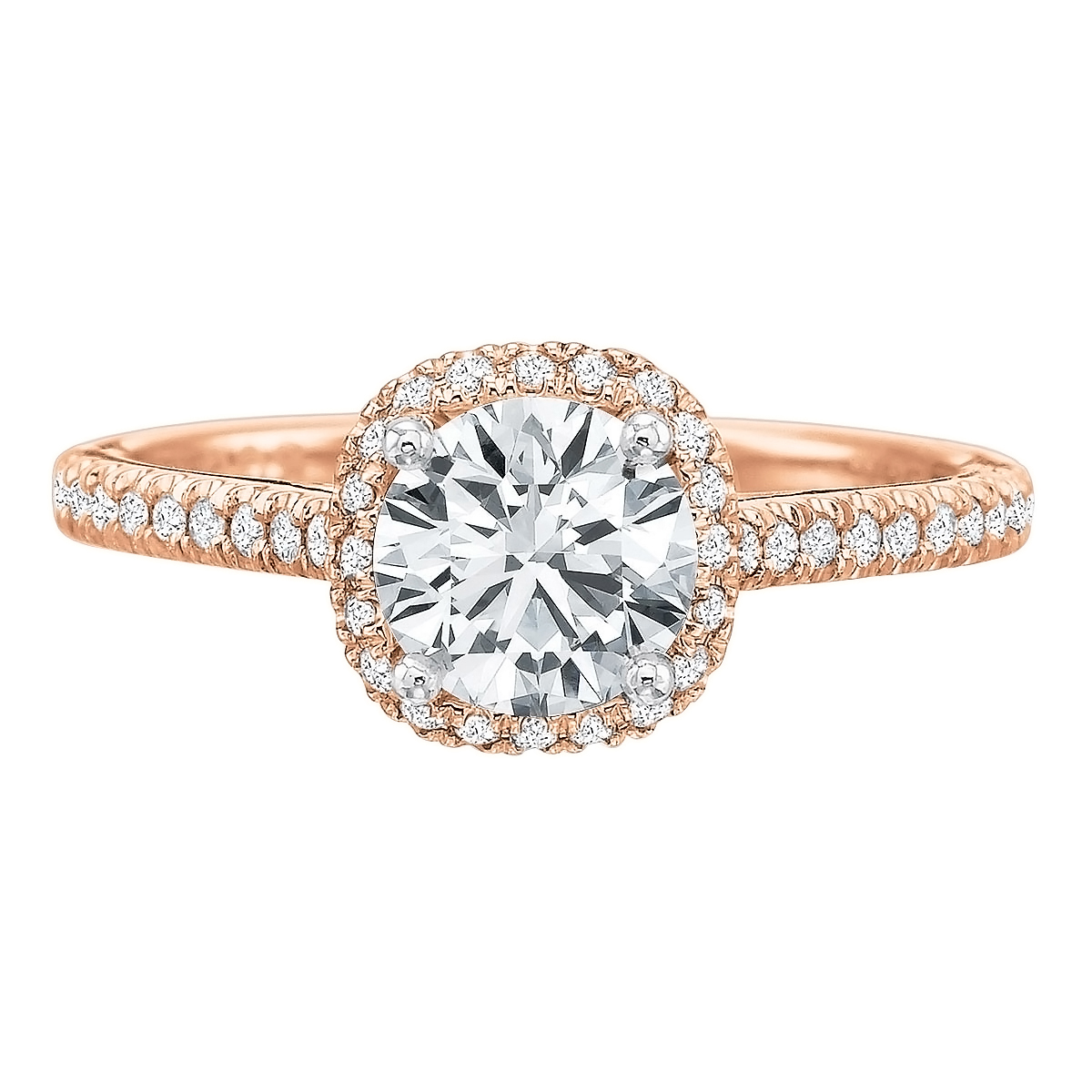 Diamond Cushion Halo & Pavé Shank Ring Setting in Rose Gold | Borsheims