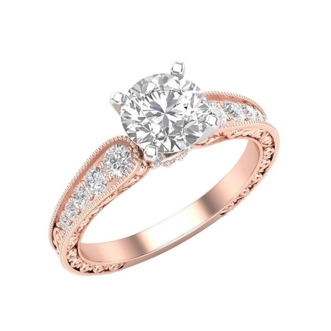 Diamond Shank Ring Setting with Milgrain Edge & Filigree in Rose Gold