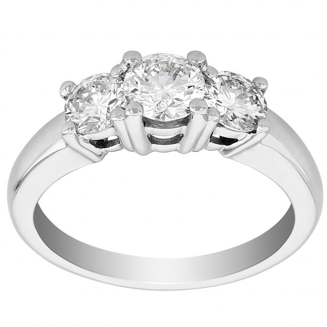 Round Diamond 3 Stone Engagement Ring in White Gold