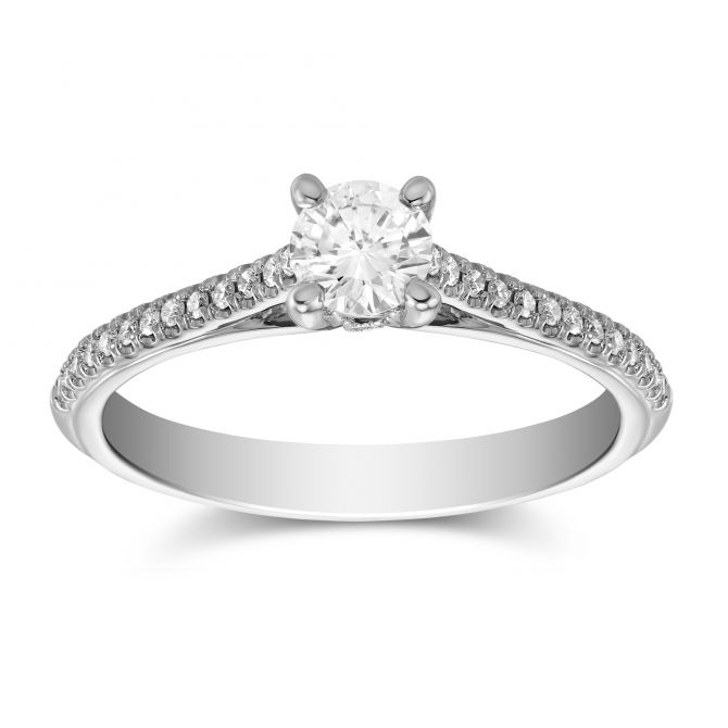 White Gold Diamond Engagement Ring with Diamond Shank, 0.61 ct