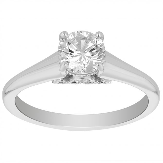 White Gold Round Diamond Engagement Ring With Diamond Gallery Detail, 0.87 ct