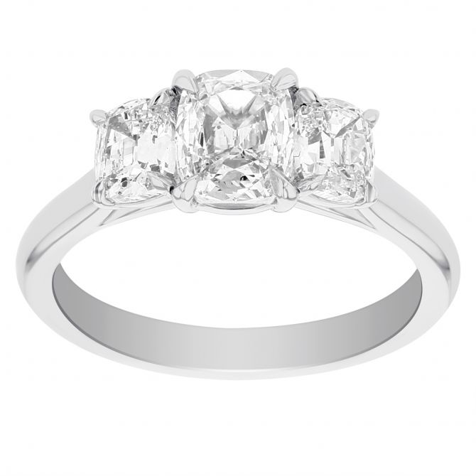 18K White Gold Cushion Diamond 3 Stone Engagement Ring Setting