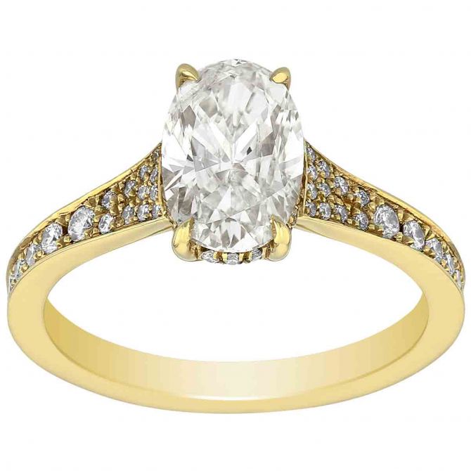 Oval Diamond Engagement Ring with Tapered Pavé Shank in Yellow Gold