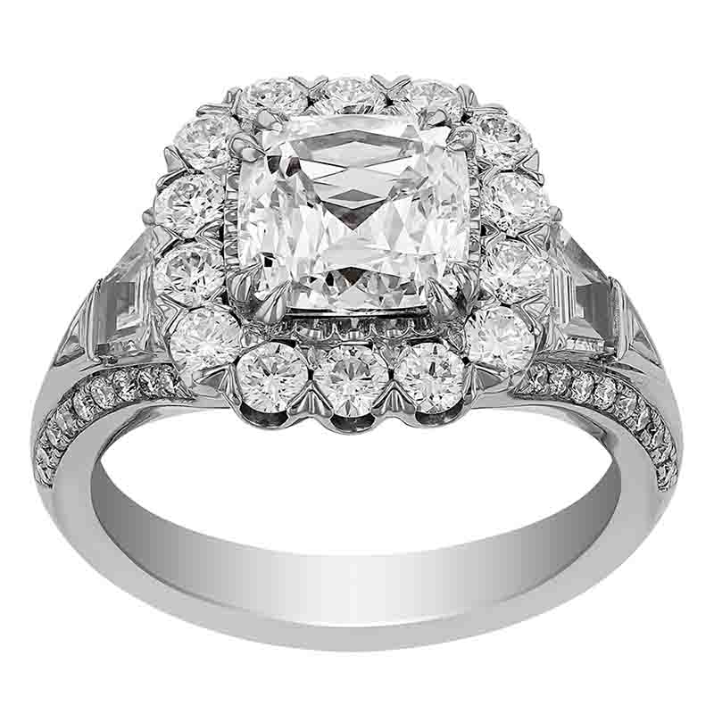 Criss Cut Diamond Halo Ring with Trapezoid Diamond Sides in White Gold ...