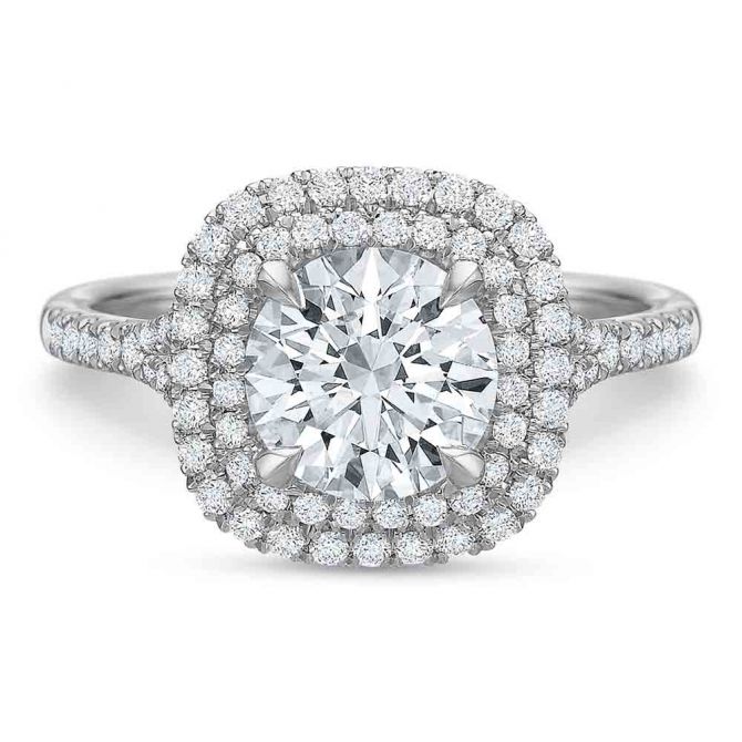 Kalahari Dream Diamond Double Halo Engagement Ring with Split Shank in White Gold