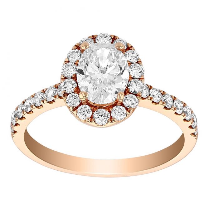 Oval Diamond Halo Engagement Ring in Rose Gold, 1 ct