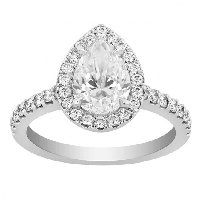 Pear Shaped Diamond Halo Engagement Ring in White Gold