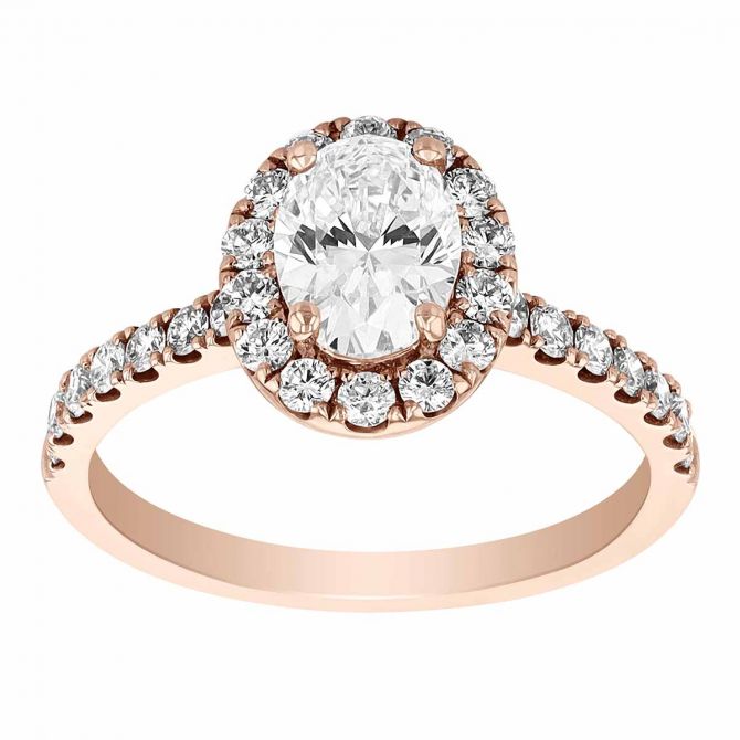 Oval Diamond Halo Engagement Ring in Rose Gold, 1.01 ct