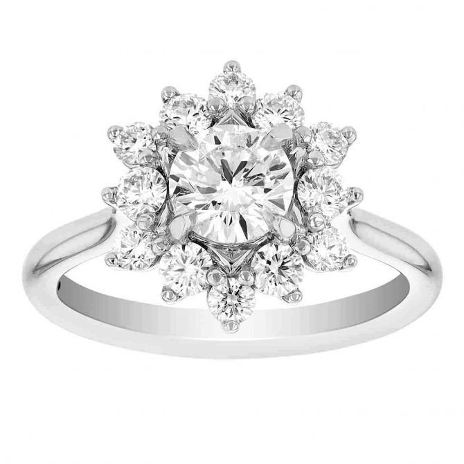 Diamond Floral Halo Engagement Ring in White Gold, I1, 1.50 ct