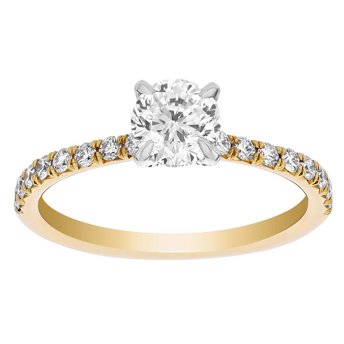 Round Diamond Engagement Ring with Side Stones in Yellow Gold, .70 ct ...