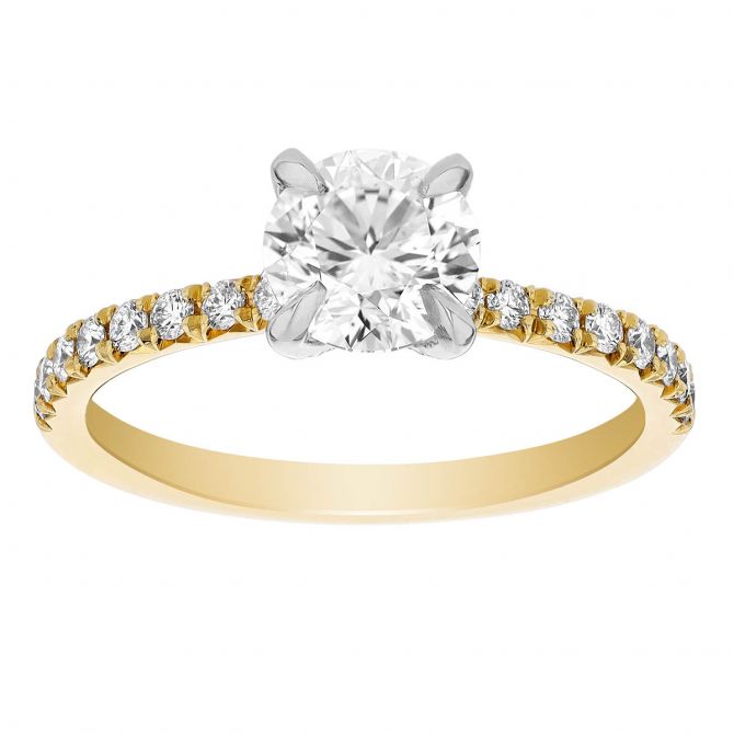 Round Diamond Engagement Ring with Side Stones in Yellow Gold, 1.03 ct