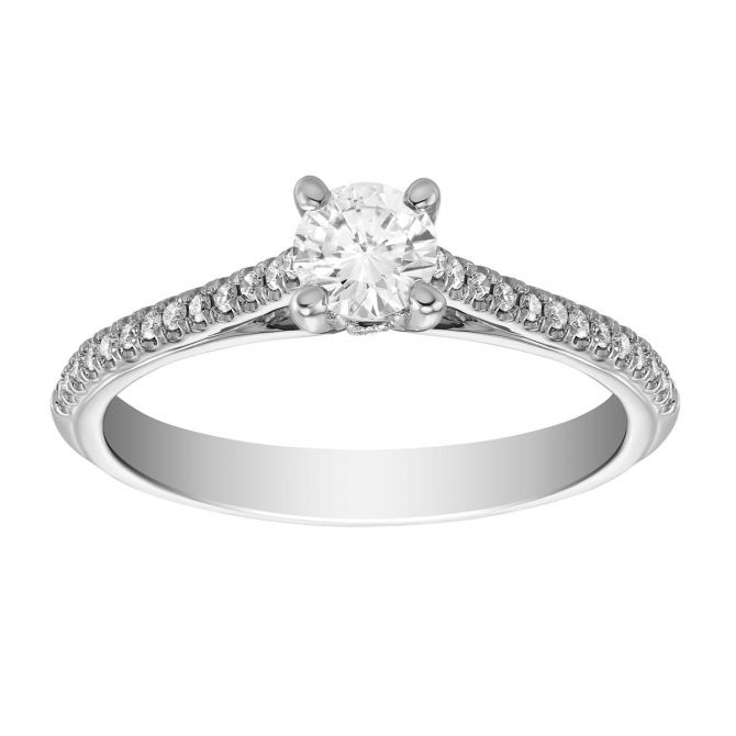 White Gold Diamond Engagement Ring with Diamond Shank, 0.86 ct