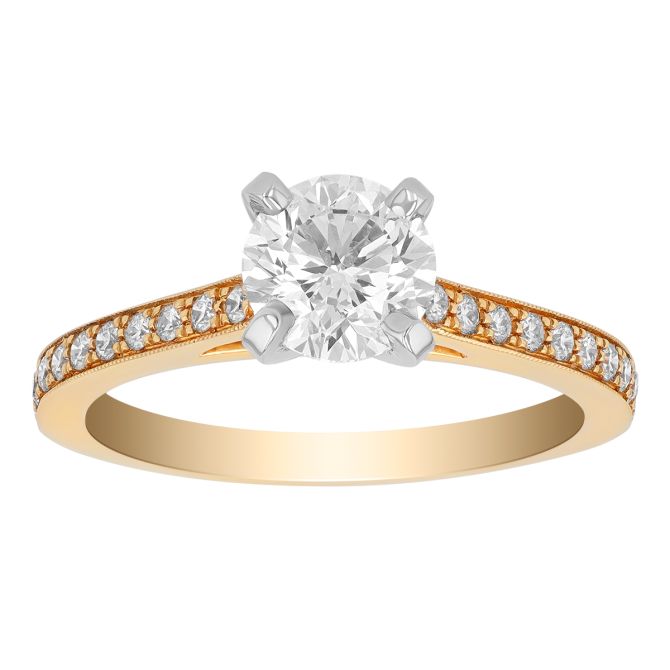 Borsheims Signature Round Diamond Engagement Ring with Side Stones in 14K Yellow Gold, .81 ct