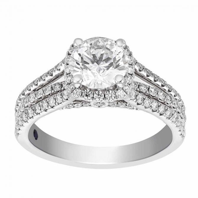 Diamond Engagement Ring with 3 Row Shank in White Gold