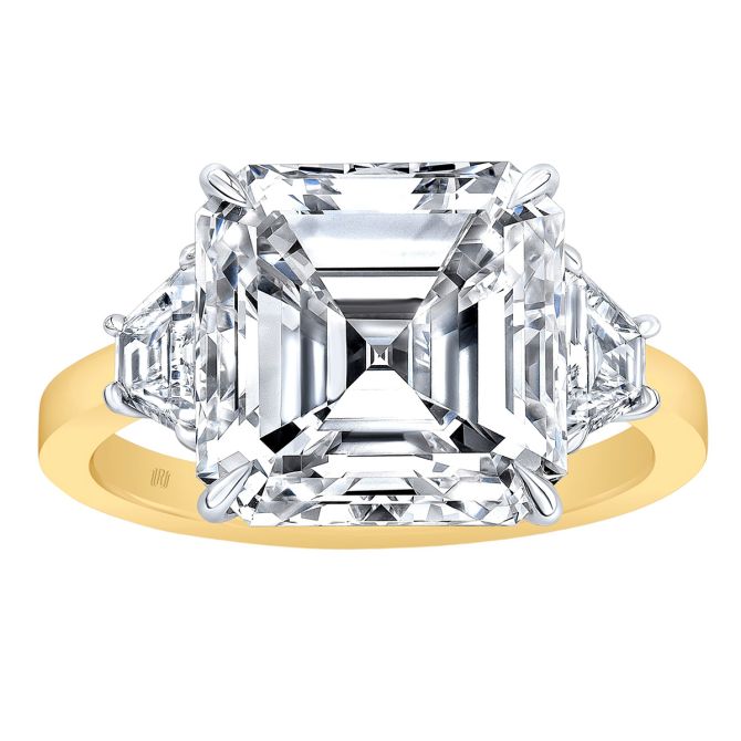 Rahaminov Asscher Cut & Trapezoid Diamond 3 Stone Ring in Platinum & Yellow Gold, 5.80 cttw