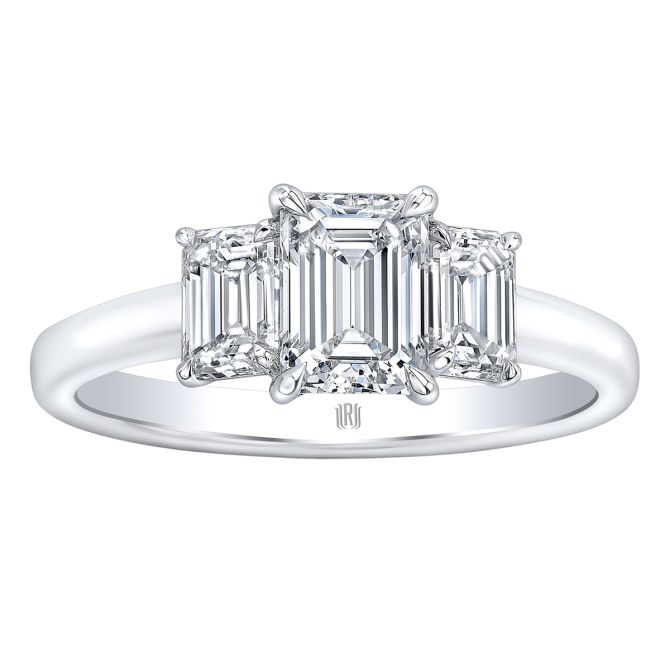 Rahaminov Emerald Cut Diamond 3 Stone Engagement Ring in White Gold, 1.72 cttw