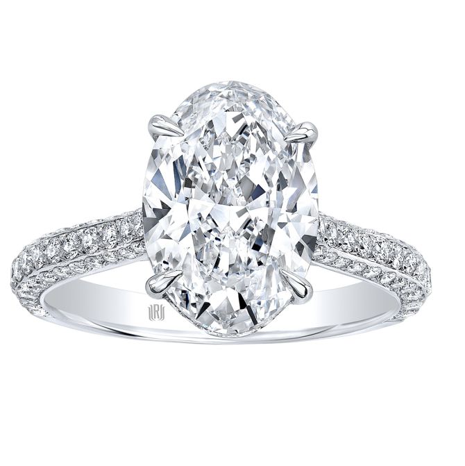 Rahaminov Oval Diamond & Side Stone Engagement Ring in White Gold