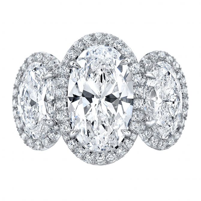 Rahaminov Triple Oval Diamond Halo Ring in White Gold