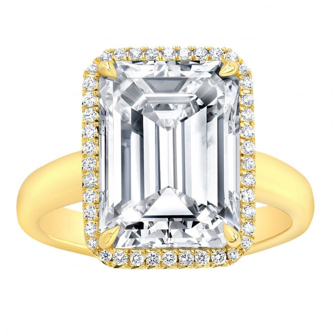 Rahaminov Emerald Cut Diamond Halo Engagement Ring in Yellow Gold