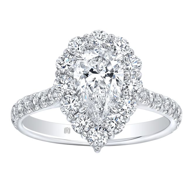 Rahaminov Pear Shape Diamond & Halo Engagement Ring in White Gold, 1.48 cttw