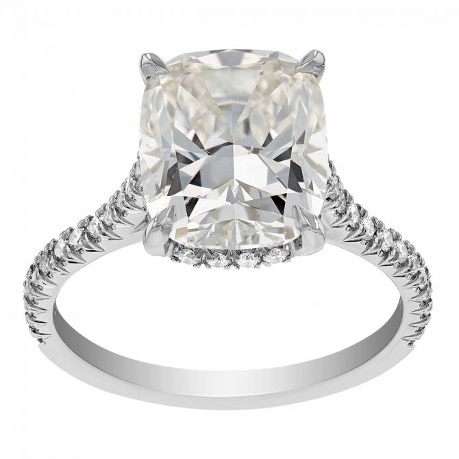 Kwiat Cushion Diamond Engagement Ring in Platinum with Hidden Halo