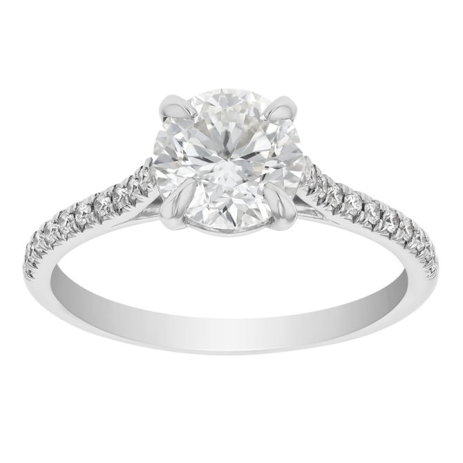 Borsheims Signature Round Diamond Engagement Ring with Pave Sides in 18K White Gold, 1.27 ct