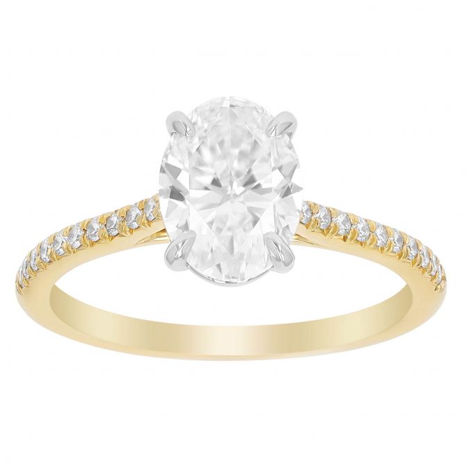 Oval Diamond & Side Stone Engagement Ring in Yellow Gold, 1.63 cttw