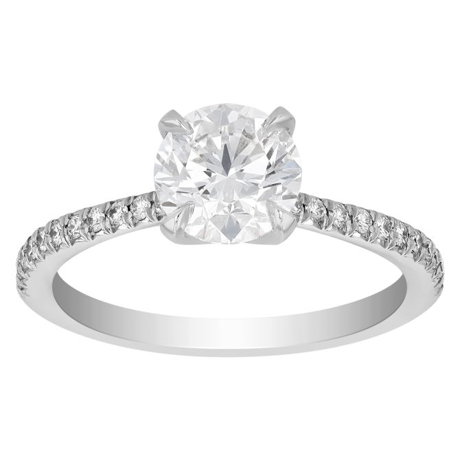 Kalahari Dream Round Diamond Engagement Ring with Pave Sides in 18K White Gold, 1.20 ct