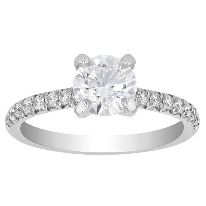 Round Diamond Side Stone Engagement Ring in 18K White Gold