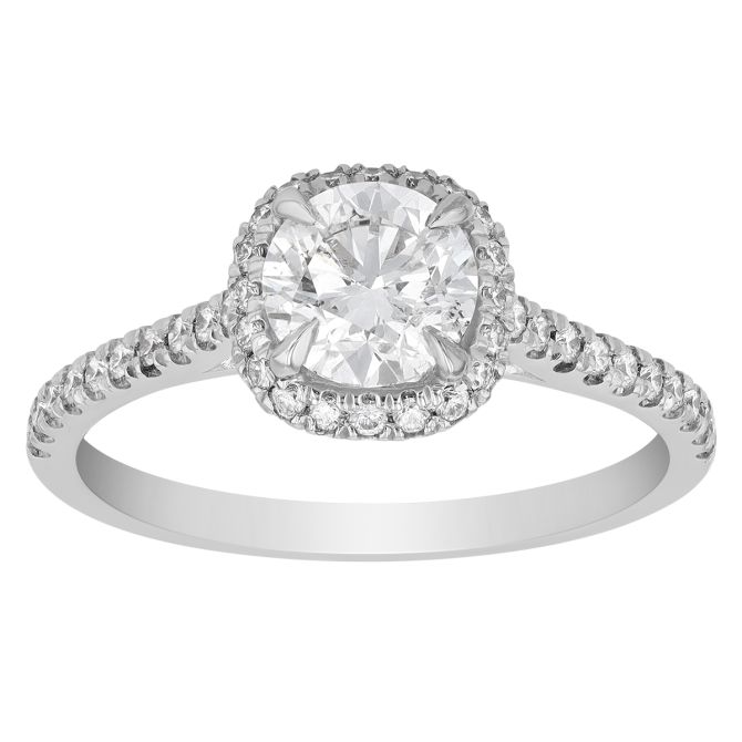 Kalahari Dream Round Diamond Halo & Side Stone Engagement Ring in 18K White Gold, .80 ct